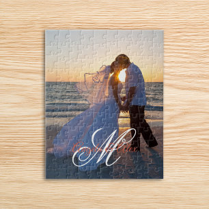 Wedding Photo with Fancy Monogram Jigsaw Puzzle