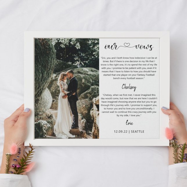wedding photo with vows modern calligraphy faux canvas print (Creator Uploaded)