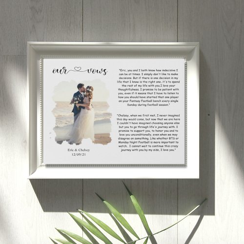 wedding photo with wedding vows modern minimalist faux canvas print