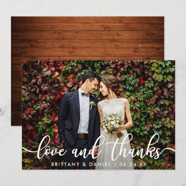 Wedding Photo Wood Love and Thanks Card (Front/Back)