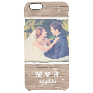 Wedding Photo Wood Rustic Country Monogram Clear iPhone 6 Plus Case