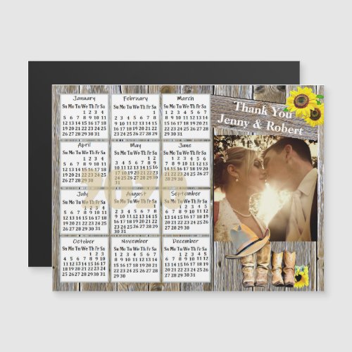 Wedding Photo Yellow Sunflowers Mini 2020 Calendar Magnetic Invitation