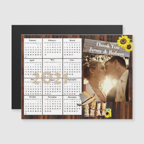 Wedding Photo Yellow Sunflowers Mini 2021 Calendar Magnetic Invitation