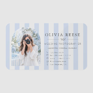  Wedding Photographer Blue Stripes Clear Business Cards