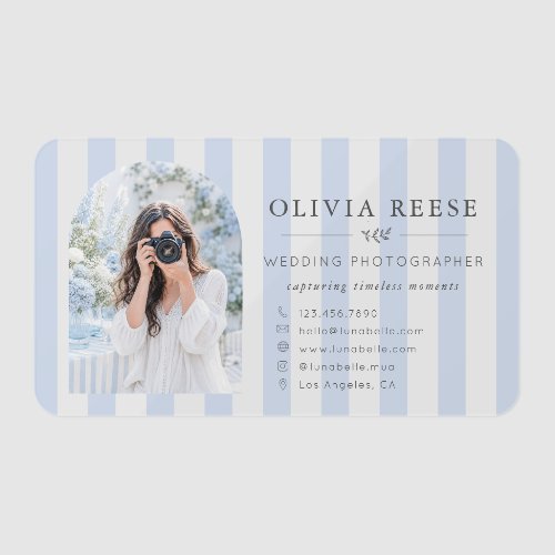 Wedding Photographer Blue Stripes Clear Business Cards