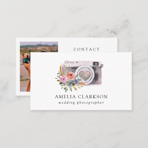Wedding Photographer Watercolor Camera Business Card