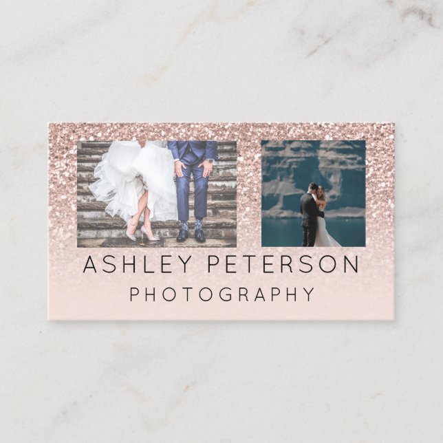 Wedding photography minimal rose gold glitter business card (Front)