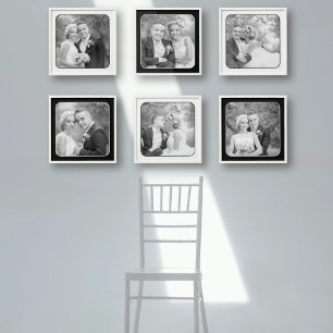 Wedding photos, black or white border set of six peel and stick photo tile