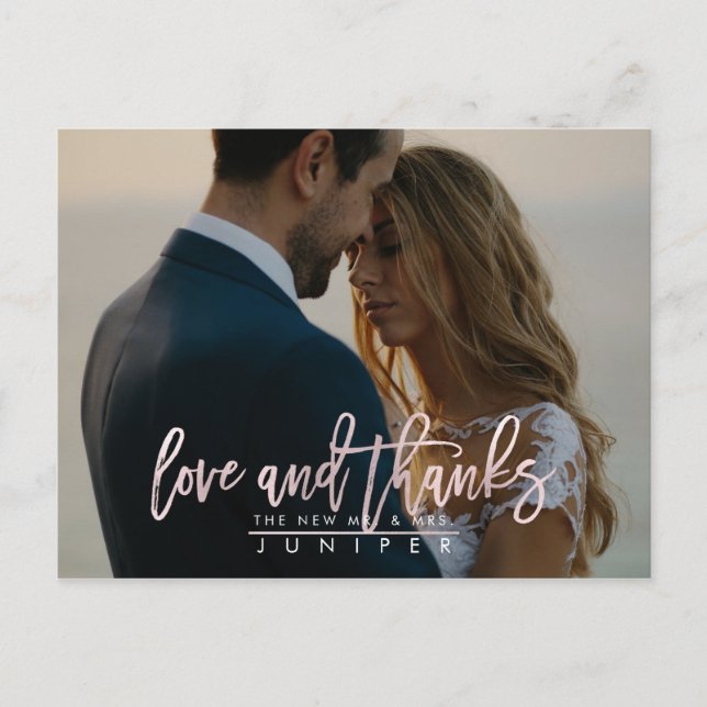 Wedding Photos Blush Love and Thanks Announcement Postcard (Front)
