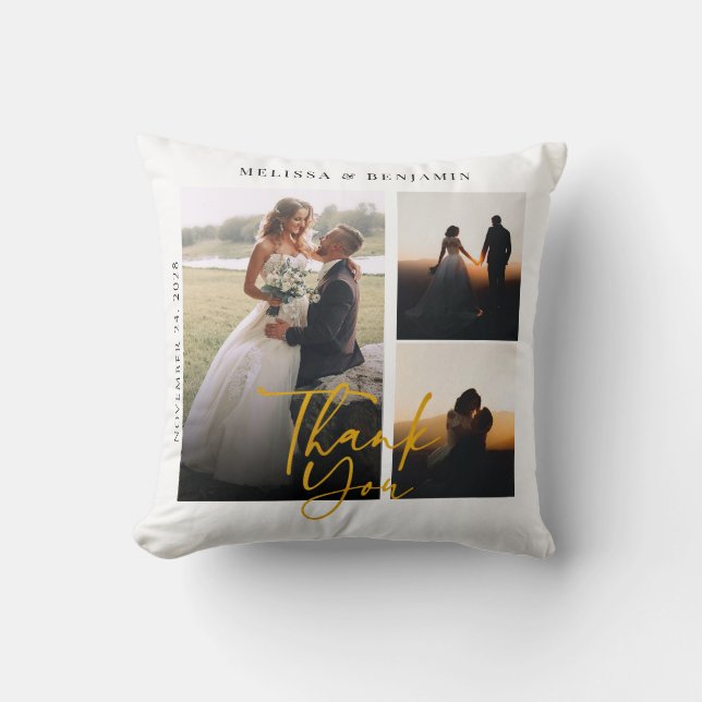 Wedding Photos Collage Thank You Keepsake Throw Pillow (Front)