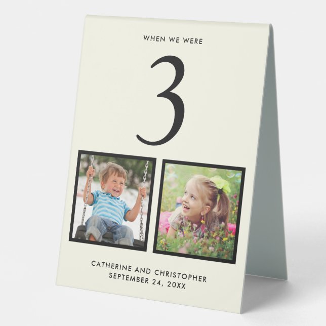 Wedding Photos Cream Table Number Tent (Front)