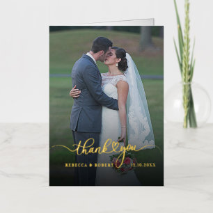 Wedding Photos Hand-Lettered Thank You Gold Foil Greeting Card