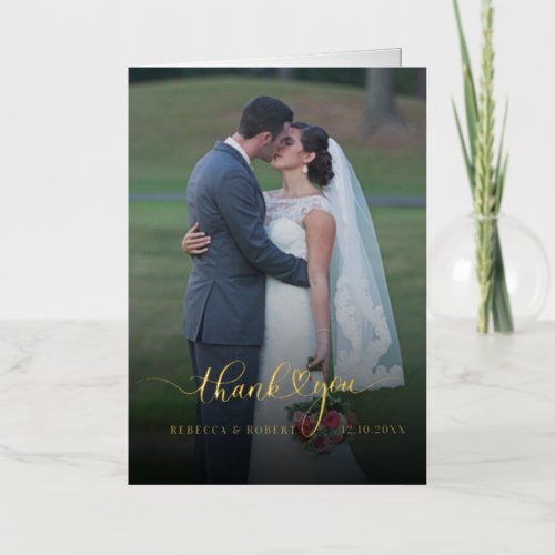 Wedding Photos Hand_Lettered Thank You Gold Foil Greeting Card