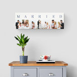 Wedding Photos MARRIED 7 Picture Collage Canvas Print<br><div class="desc">Elegant stretched canvas print, personalized with your wedding photos. A stylish design in neutral color palette in off white and dark blue - perfect for newlyweds and anniversary gifts. The photo template is set up for you to add 7 of your favorite pictures which are displayed in portrait format in...</div>