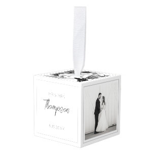Wedding Photos Mr&Mrs NAME Modern Newlyweds Cube Ornament
