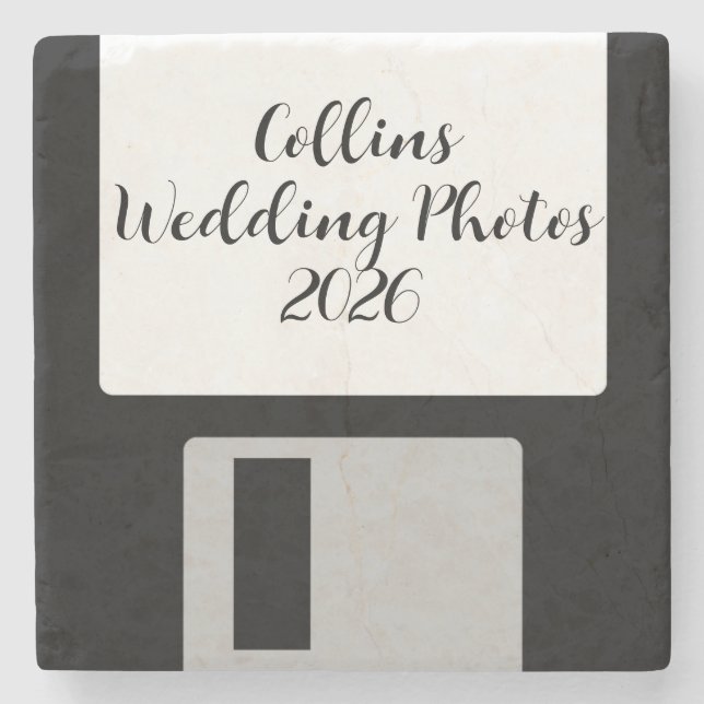 Wedding Photos Stone Coaster | Retro Floppy Disk (Front)