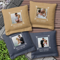 Wedding Photos with Art Deco Frame Names and Date Cornhole Bags