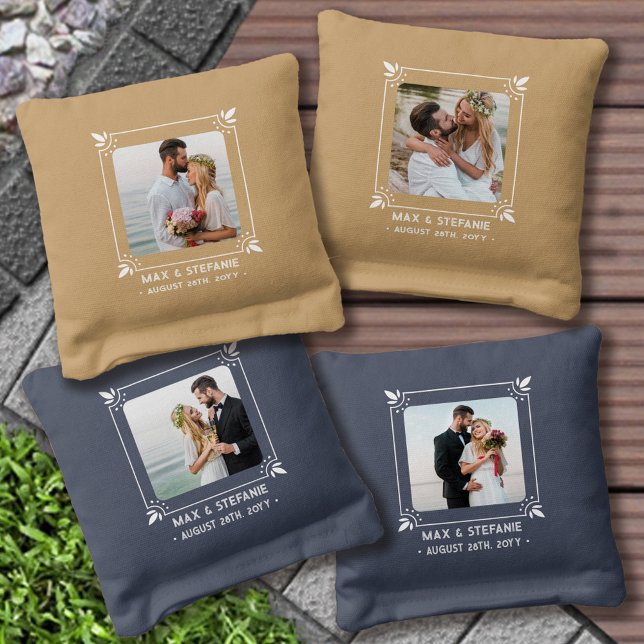 Wedding Photos with Art Deco Frame Names and Date Cornhole Bags (Creator Uploaded)