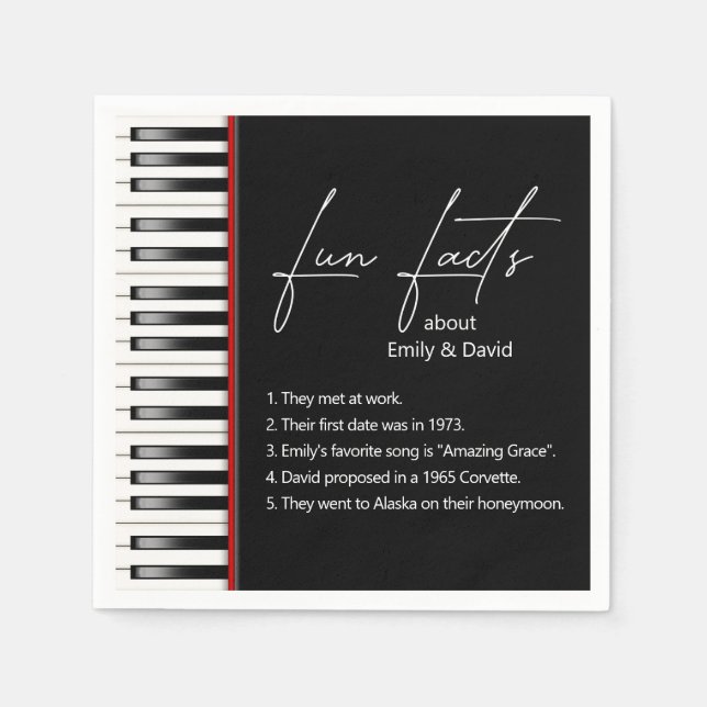 Wedding Piano Keyboard Fun Facts  Napkins (Front)