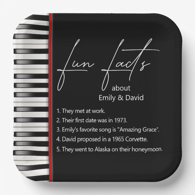 Wedding Piano Keyboard Fun Facts  Paper Plates (Front)