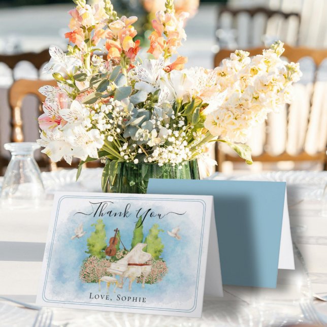 Wedding Piano Violin flowers doves Thank You Card (Creator Uploaded)