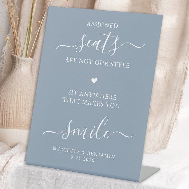 Wedding Pick A Seat Personalize Dusty Blue Seating Pedestal Sign (Creator Uploaded)