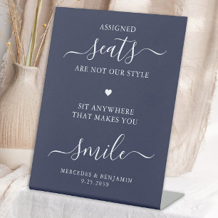 Wedding Pick A Seat Personalized Navy Blue Seating Pedestal Sign