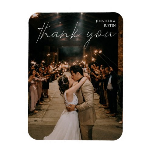 Wedding Picture Chic Modern Handwriting Thank You Magnet