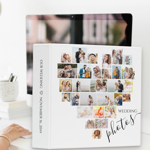 Wedding Pictures Heart Shaped Photo Collage White 3 Ring Binder