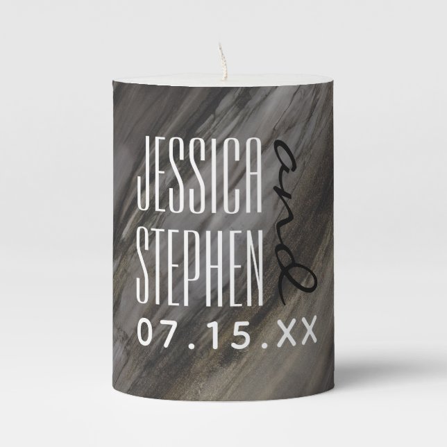 Wedding Pillar Candle Elegant Gold and Black (Front)