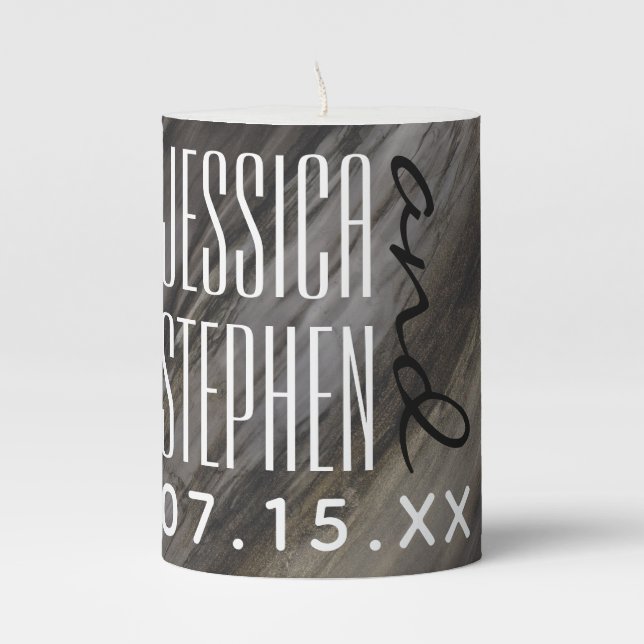 Wedding Pillar Candle Elegant Gold and Black (Front)