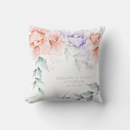 Wedding Pillow  Coral Lilac Aquarelle Peonies