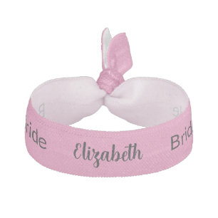Wedding Pink and Black Cursive Script Bride's Name Elastic Hair Tie