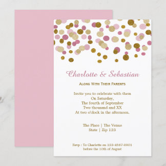 Wedding Pink And Gold Faux Glitter Dots Invitation