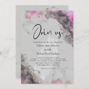 WEDDING Pink and Onyx Abstract Alcohol Ink Invitation