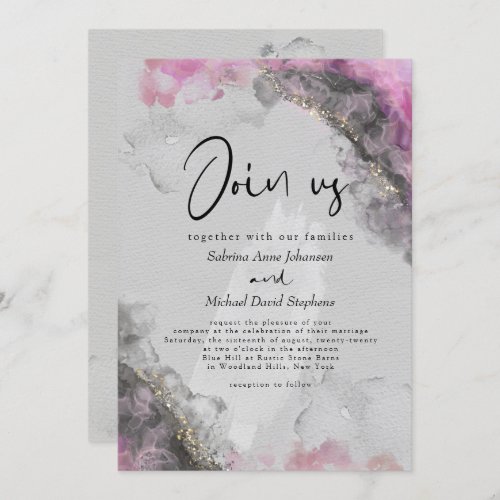 WEDDING  Pink and Onyx Abstract Alcohol Ink Invitation