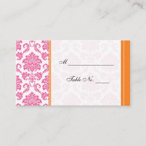 Wedding Pink and Orange Damask Table Place Card Business Card Template