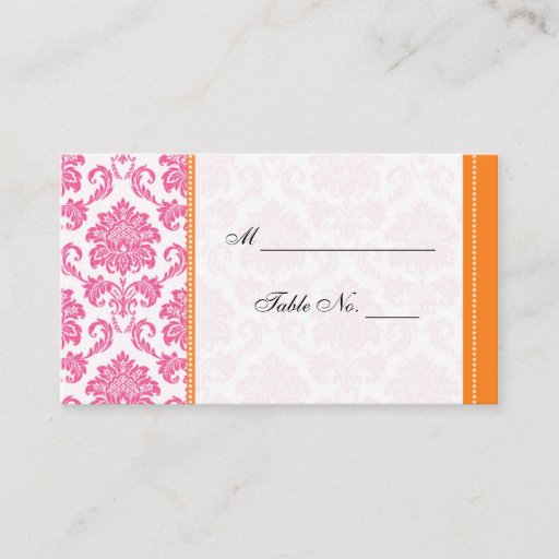 Customizable Wedding Pink and Orange Damask Table Place Card Business Card Template