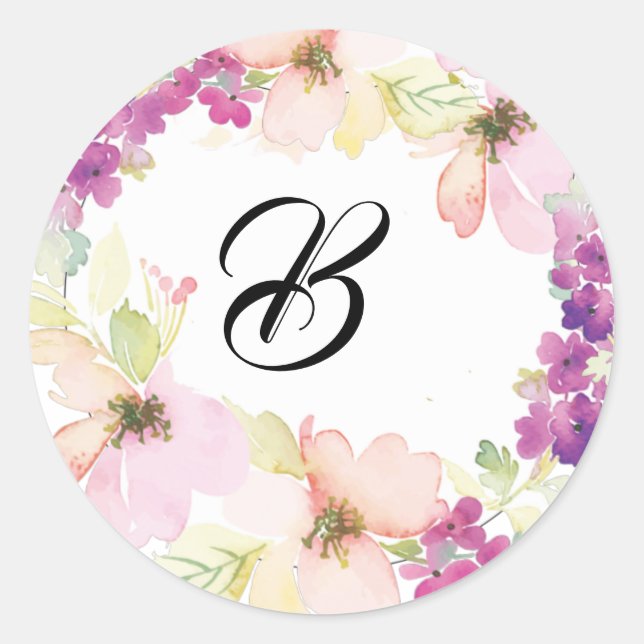 Wedding Pink and Violet Floral Classic Round Sticker (Front)