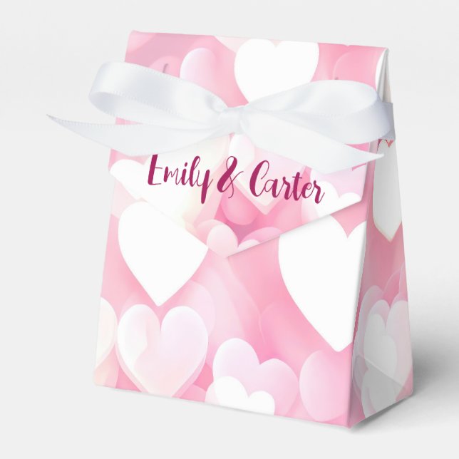 Wedding Pink and White Bokeh Hearts Favor Boxes (Front Side)