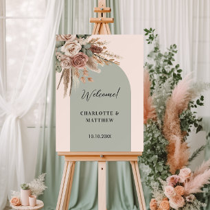 Wedding pink arch sage green taupe pampas roses foam board