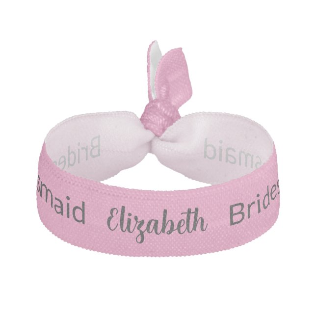 Wedding Pink Black Cursive Script Name Bridesmaid Elastic Hair Tie (Front)
