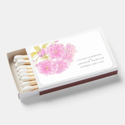 Wedding pink cherry blossom custom  matchboxes