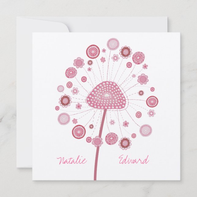 Wedding Pink Dandelion Custom Made Invitation (Front)