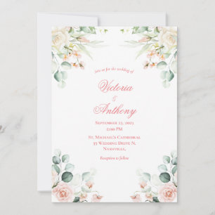 Wedding Pink Floral Elegant Pink Script Wedding Invitation