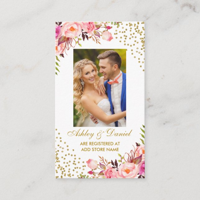 Wedding Pink Floral Photo Registry Insert Card G (Front)