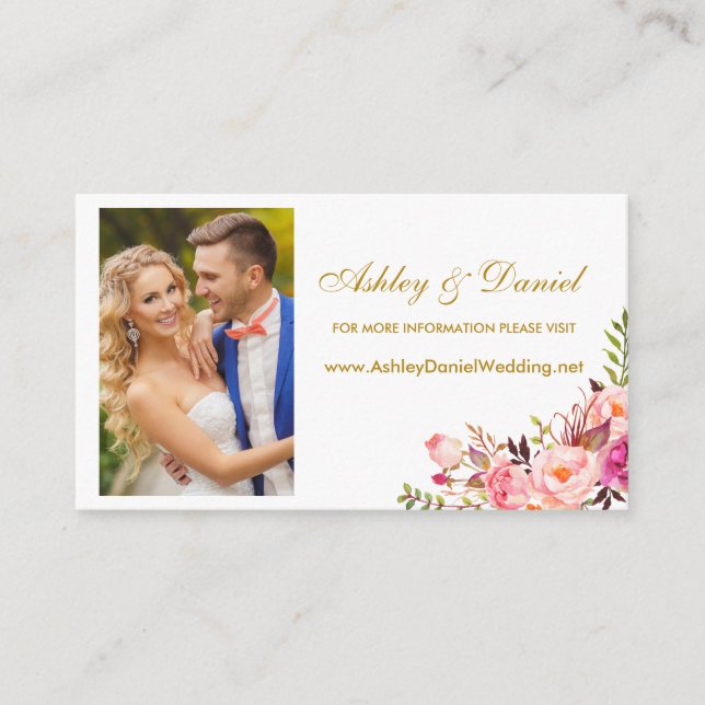 Wedding Pink Floral Photo Website Insert Card (Front)