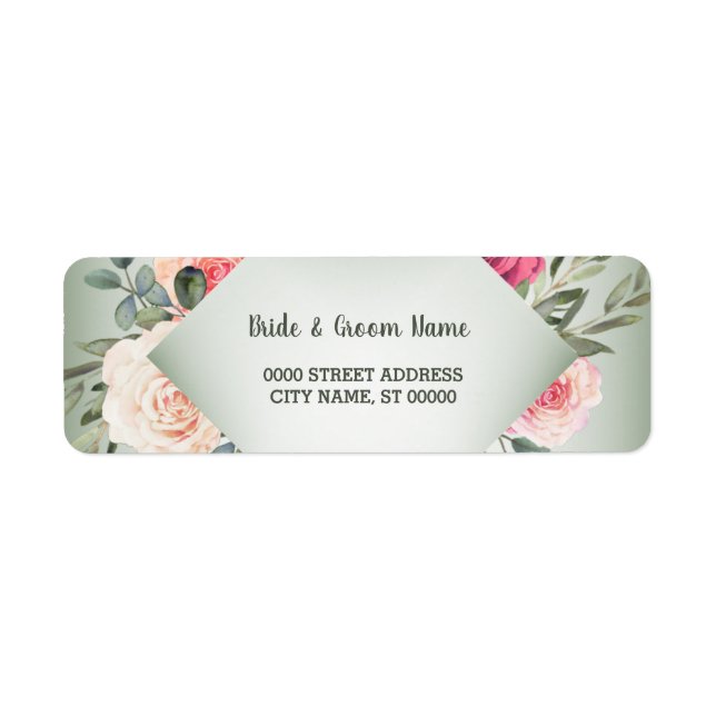 Wedding Pink Floral Rustic Green Return Address Label (Front)