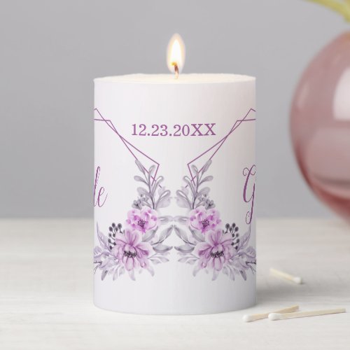 Wedding Pink Floral Violet Party Pillar Candle