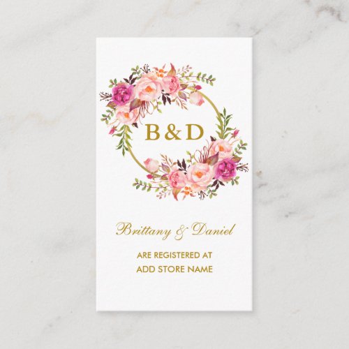 Wedding Pink Floral Wreath Registry Insert Card